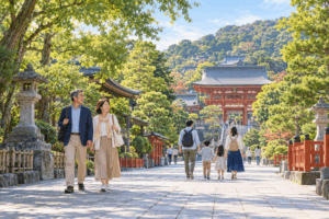 鶴岡八幡宮周辺を歩いて参拝する家族のイメージ